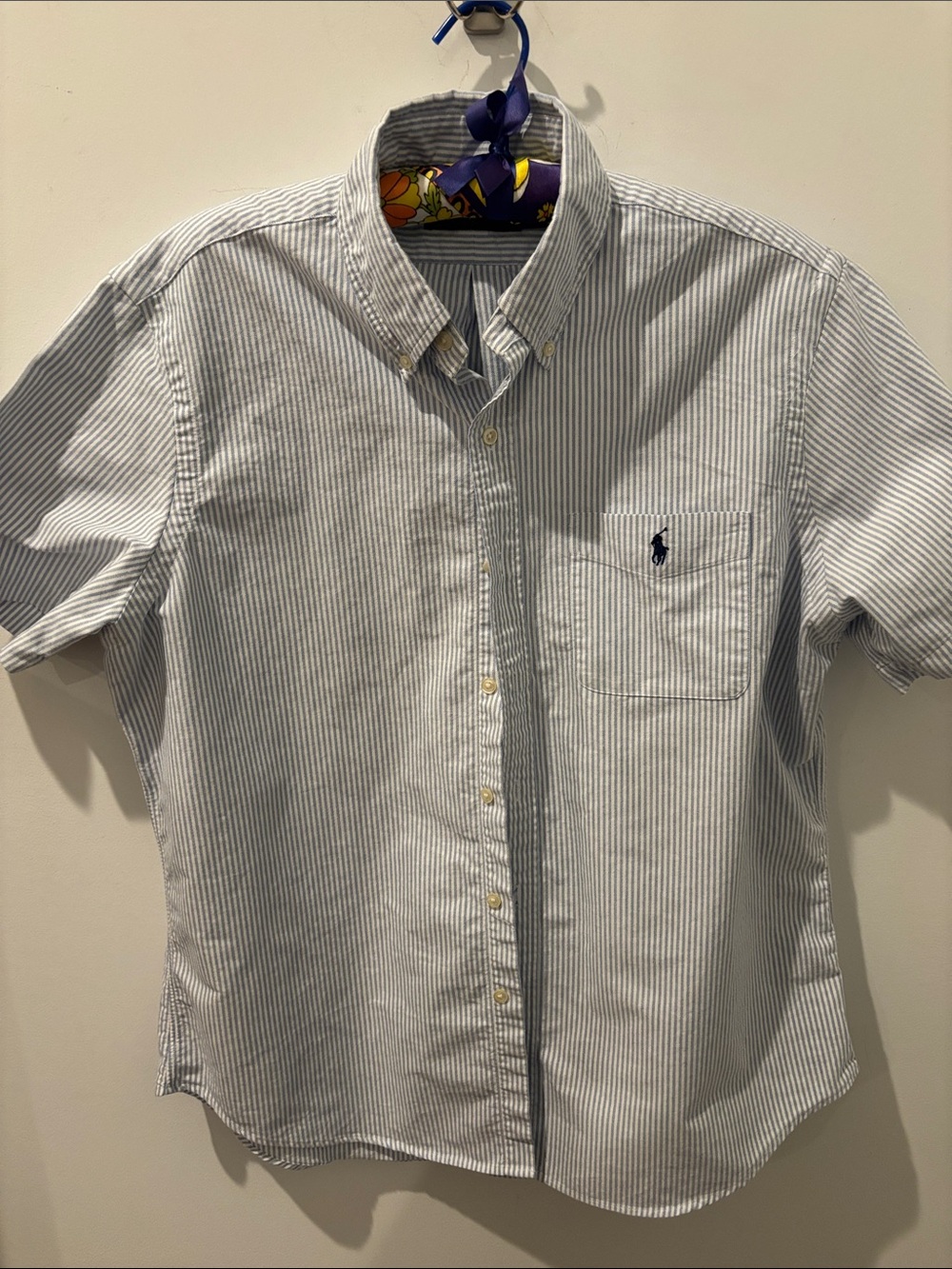 Ralph Lauren stripe oxford shirt, blue/white, cotton, size L